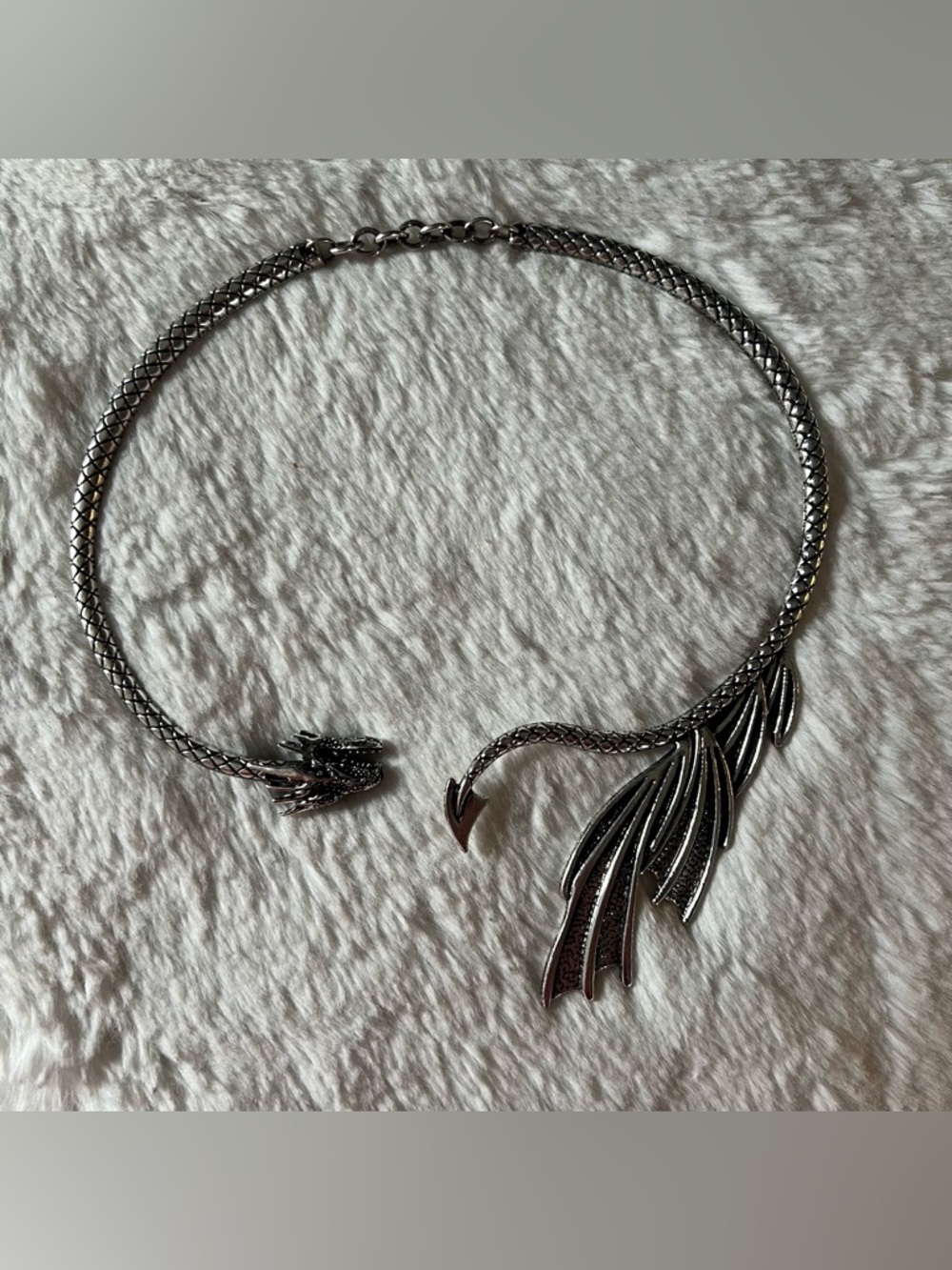 Silver Dragon Statement Collar Necklace Gothic Animal Metal